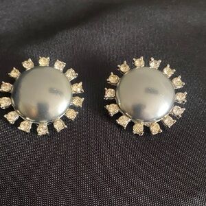 Silver and Rhinestone Clip On Earrings